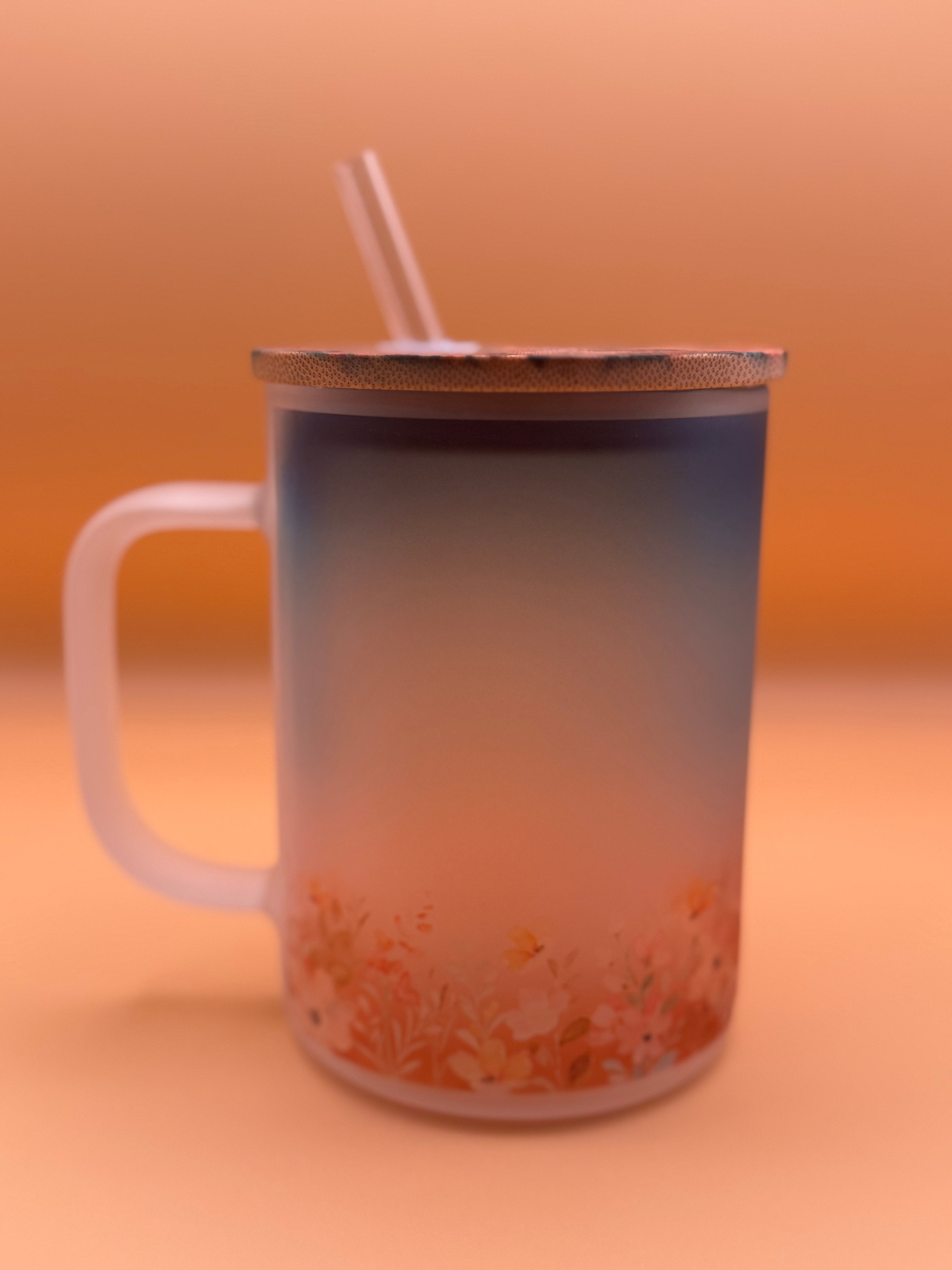 Floral Sunrise - Frosted Glass Travel Mug
