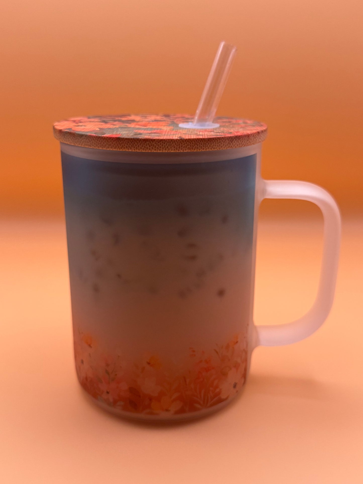 Floral Sunrise - Frosted Glass Travel Mug