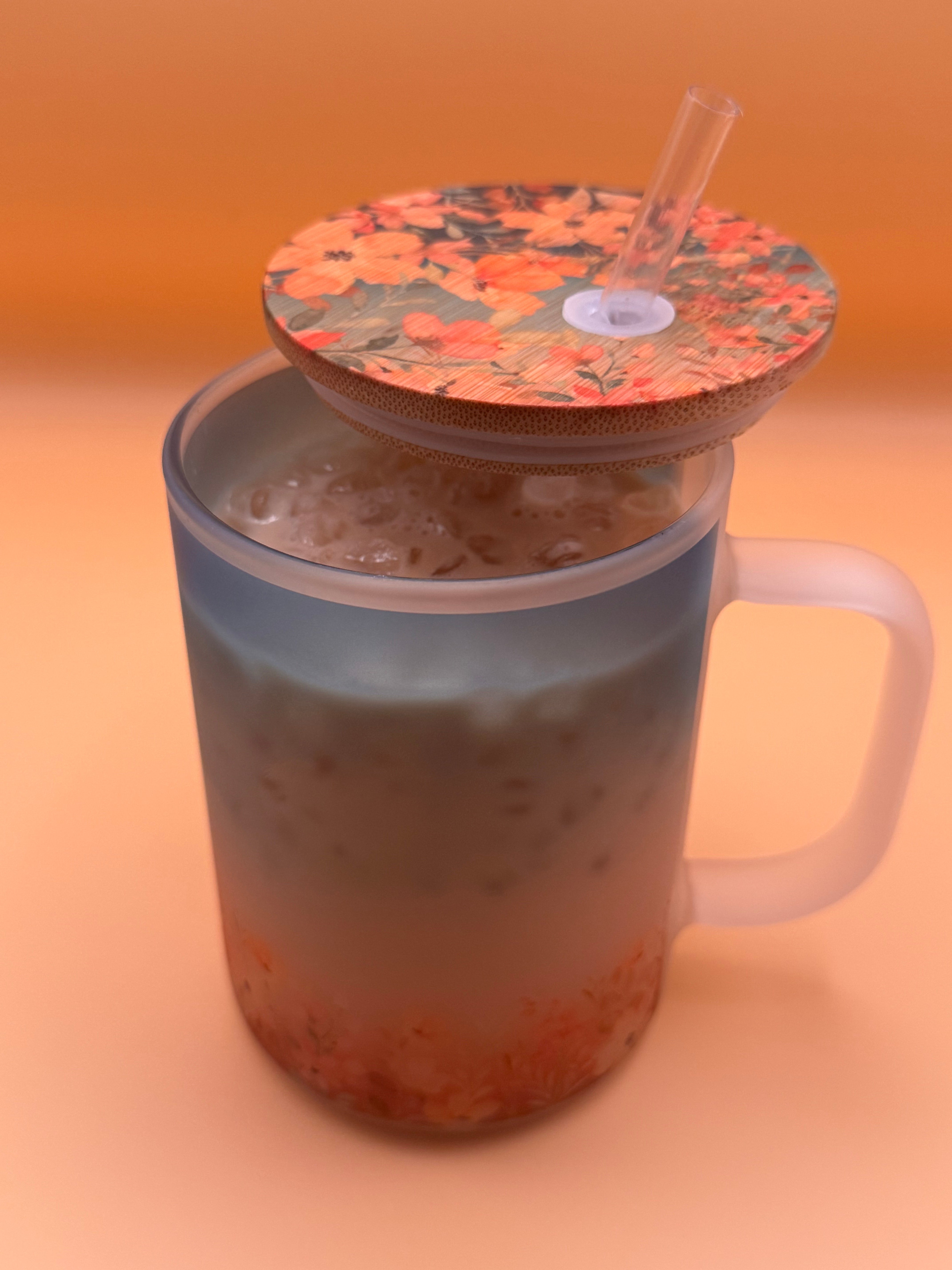 Floral Sunrise - Frosted Glass Travel Mug