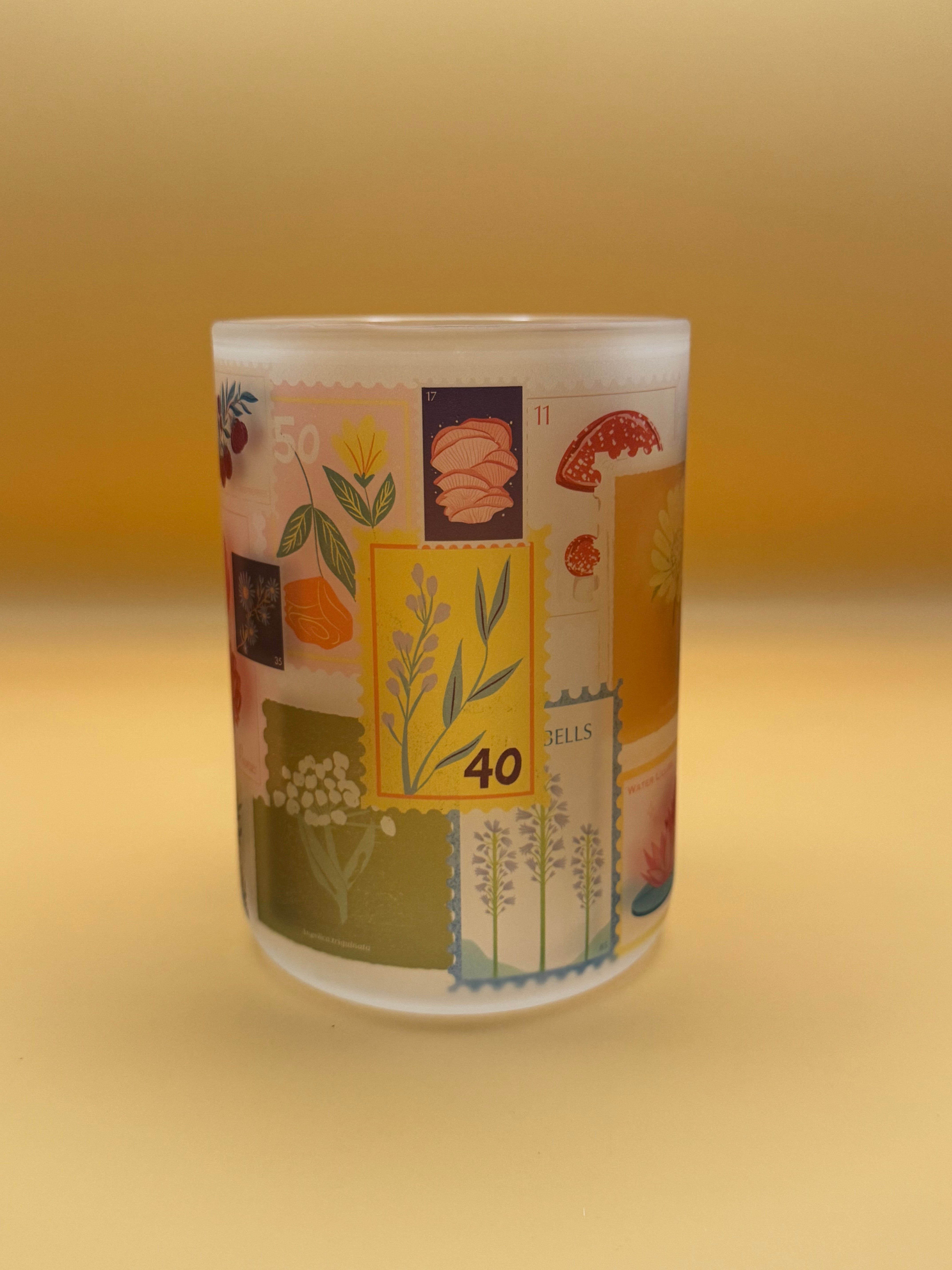 Vintage Floral Stamp - Frosted Glass Travel Mug