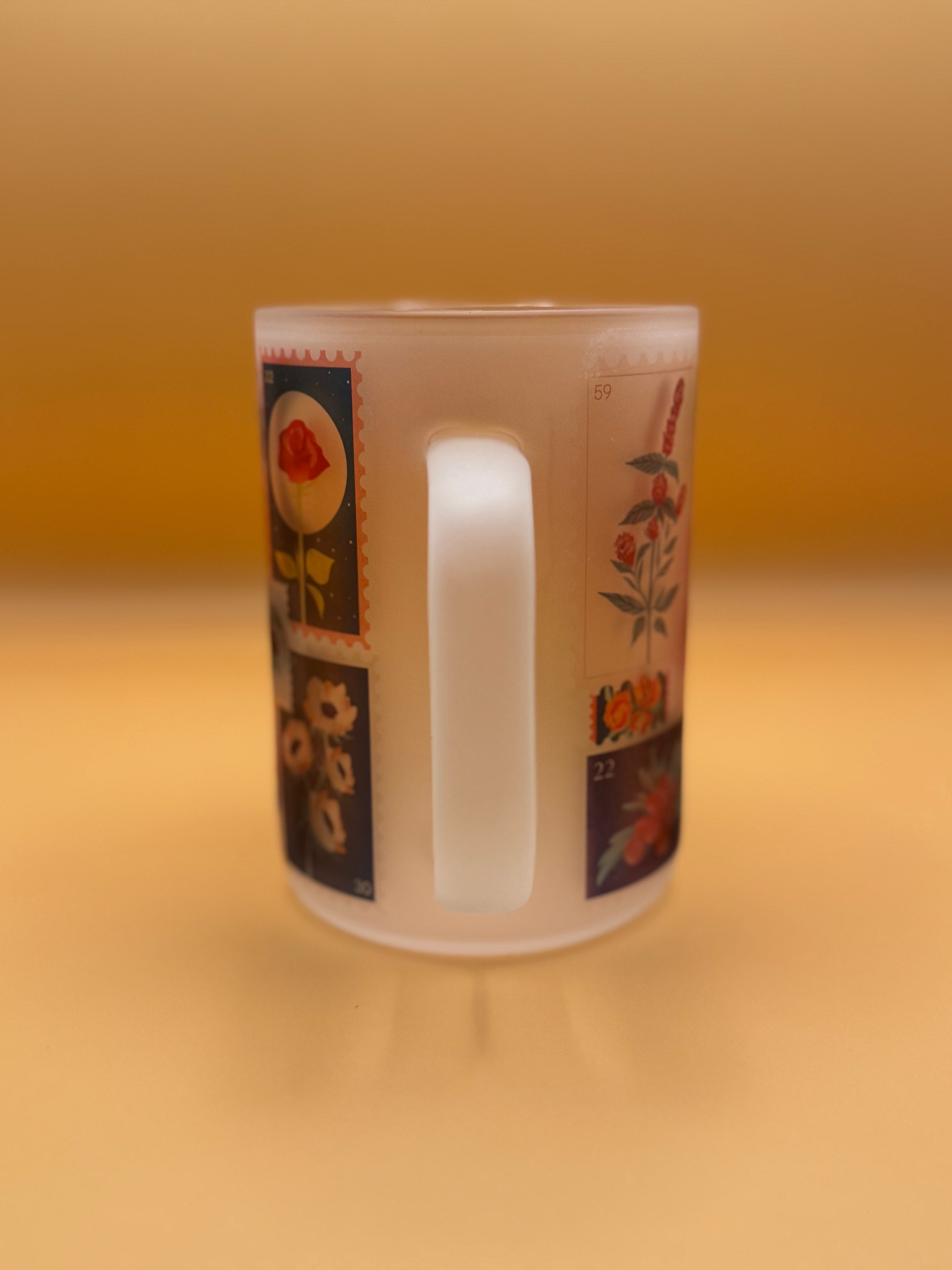 Vintage Floral Stamp - Frosted Glass Travel Mug