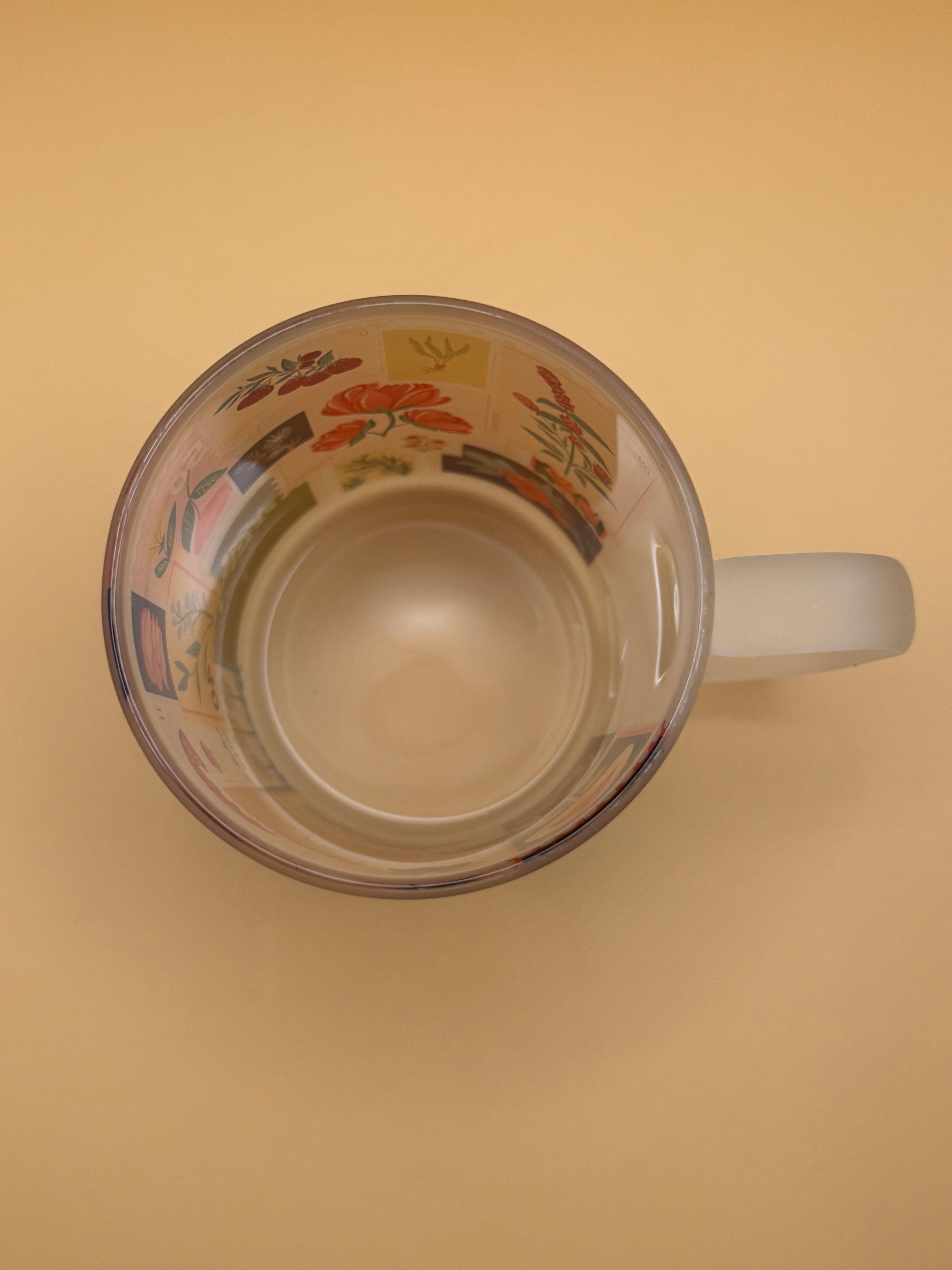 Vintage Floral Stamp - Frosted Glass Travel Mug
