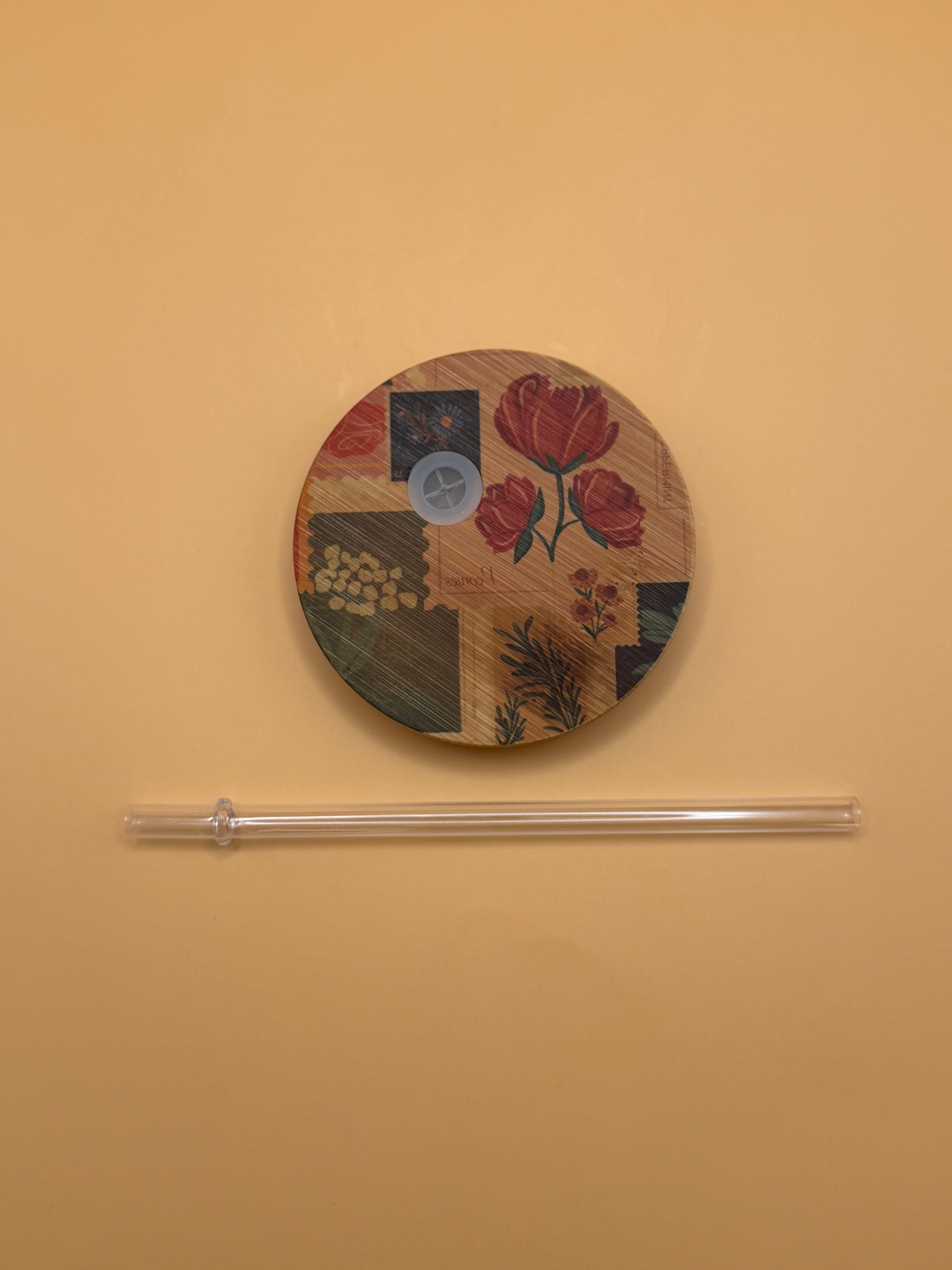 Vintage Floral Stamp - Frosted Glass Travel Mug